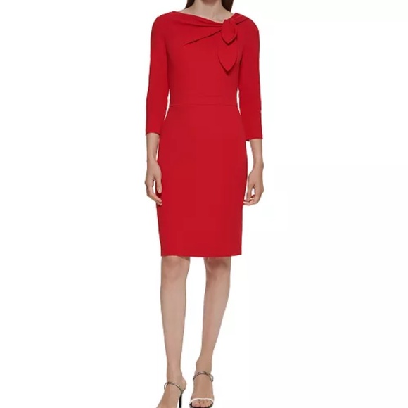 Calvin Klein Red Bow Sheath Dress 3/4 Sleeve New without tags Size 4 - Picture 3 of 3